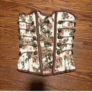 White Floral Corset with Lace-Up Detail
